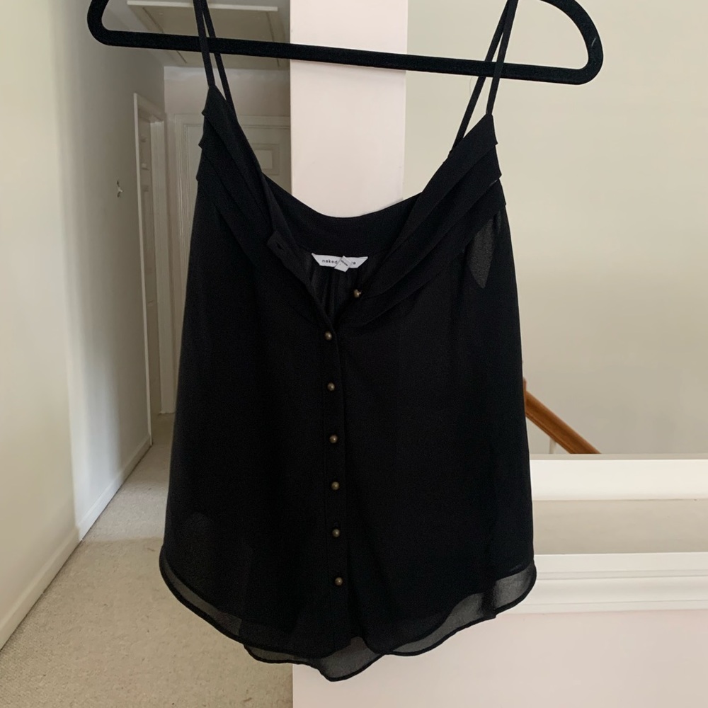 Chiffon Black Tank Top Gold Detail